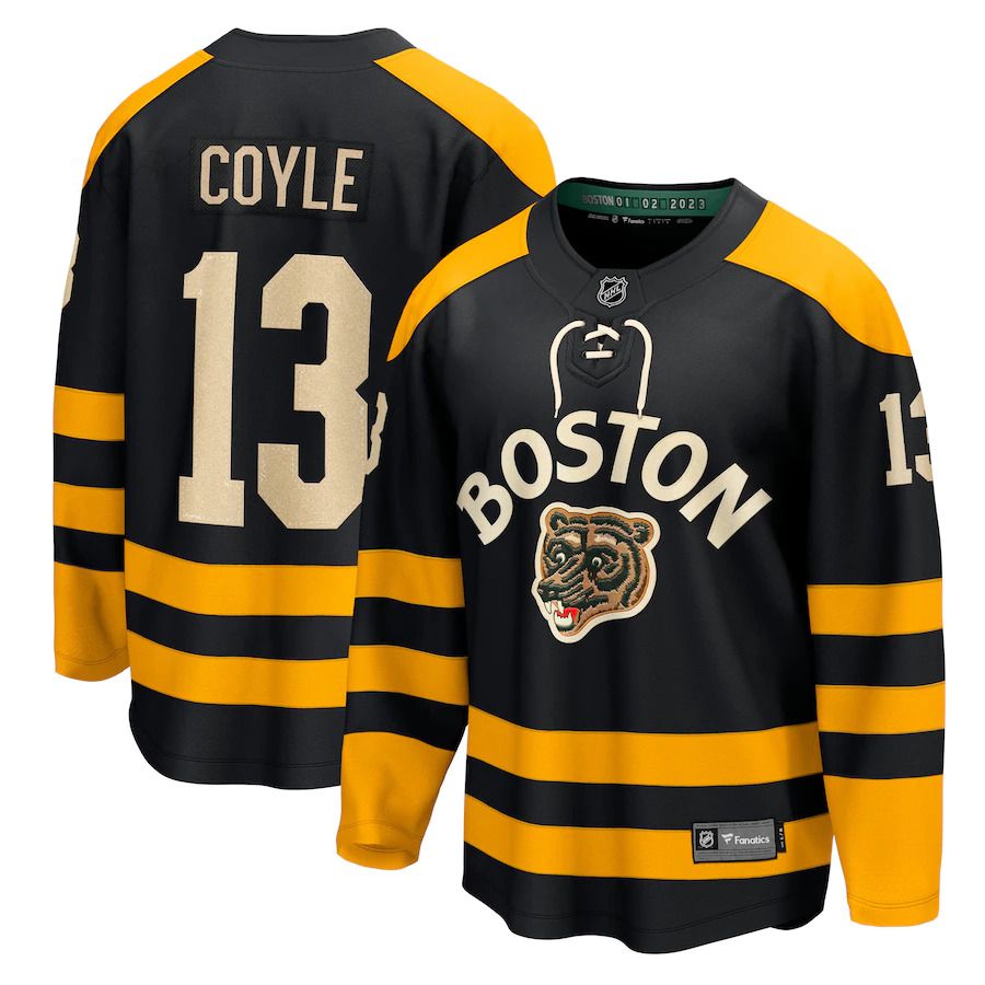 Men Boston Bruins #13 Charlie Coyle Fanatics Branded Black 2023 Winter Classic Player NHL Jersey